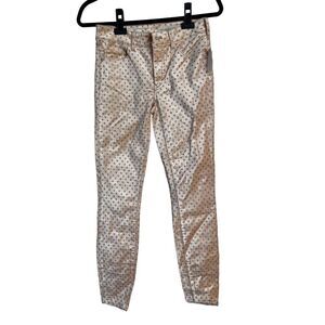 Pilcro and the Letterpress Womens SZ 25 Polka Dot Skinny Pants Velour Peach NWT